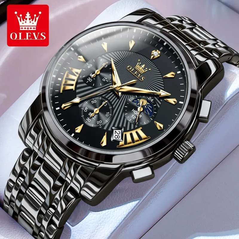 Olevs 2868 Stainless Steel Wrist Watch For Men - Black