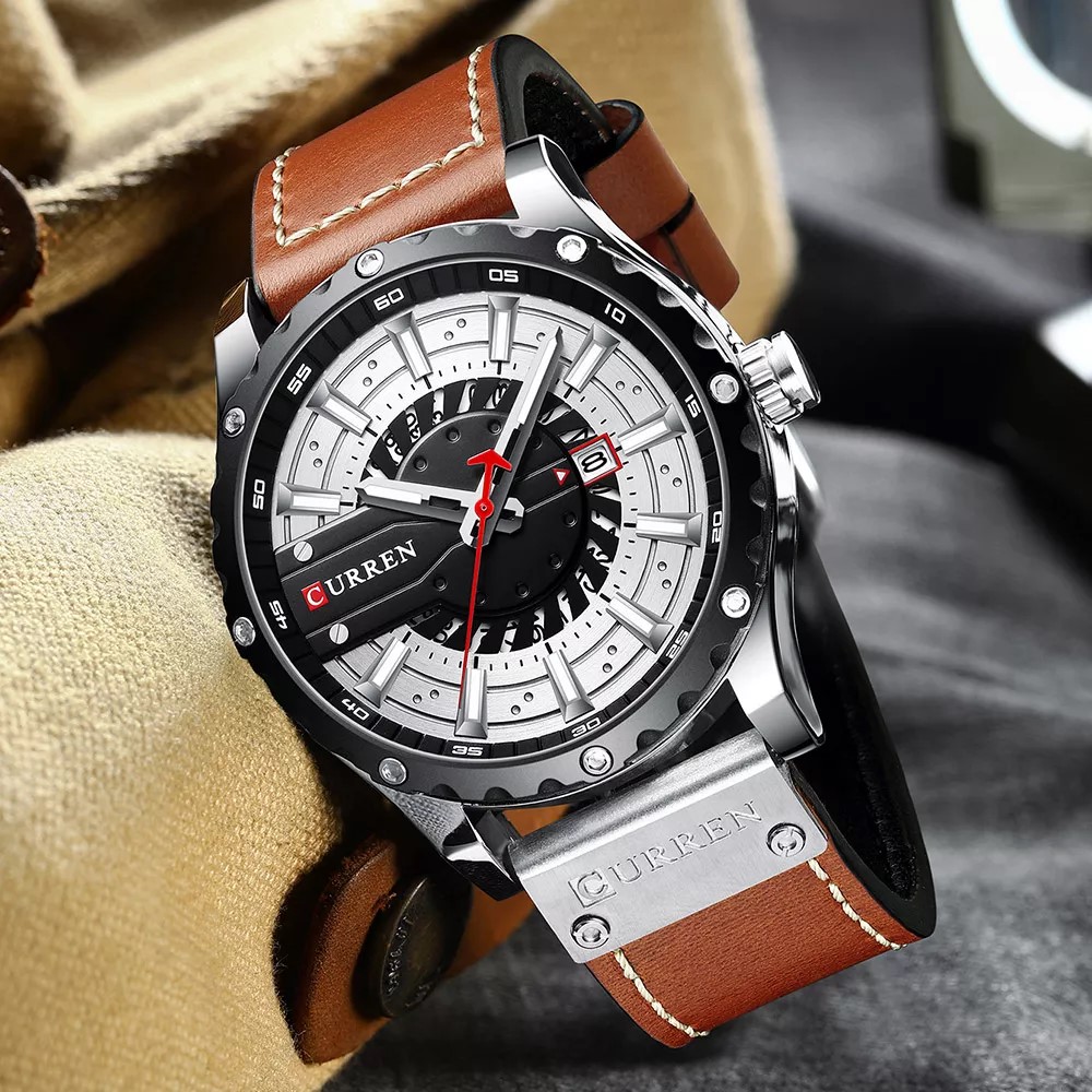 CURREN 8374 Luminous hand Leather Strap Men Watch Military