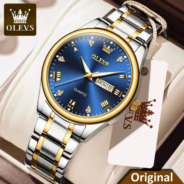 OLEVS 5563 Mens Silver Gold Blue